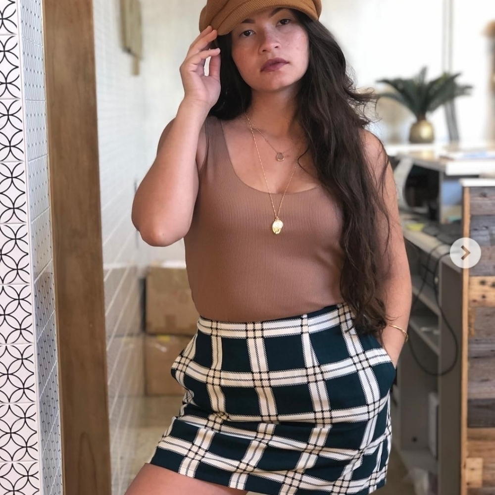 VALIJA Plaid Teal and white mini skirt. Size XS